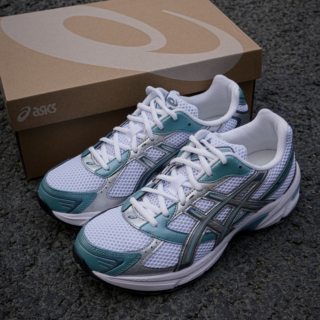 ASICS GEL-1130 'White Shark Skin' (1201A256-116) trainers – on-box view