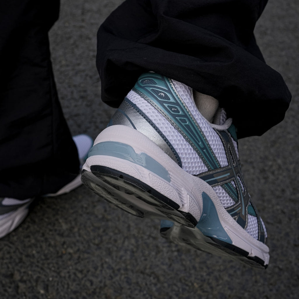 ASICS GEL-1130 'White Shark Skin' (1201A256-116) trainers – on-feet side view