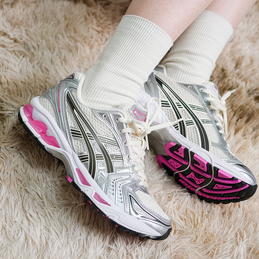 ASICS GEL-Kayano 14 “Cream Sweet Pink” — on-foot lateral view