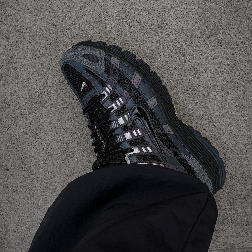 Nike P-6000 Suede Men's Shoes - Anthracite/Chrome/Metallic Silver/Black (HF0015-002) – on-feet close-up