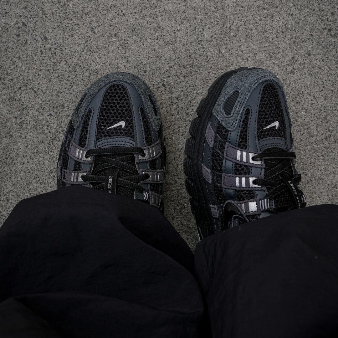 Nike P-6000 Suede Men's Shoes - Anthracite/Chrome/Metallic Silver/Black (HF0015-002) – on-feet top view