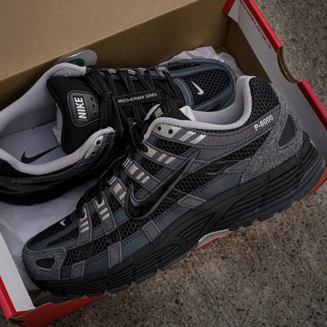 Nike P-6000 Suede Men's Shoes - Anthracite/Chrome/Metallic Silver/Black (HF0015-002) – side detail close-up